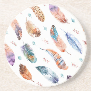 Dessous De Verre En Grès Plumes Dessinées à la Main : Motif de Fond Blanc