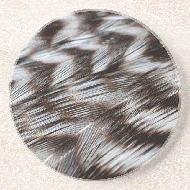 Dessous De Verre En Grès Plumes noires et blanches en détail (Devant)