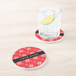 Dessous De Verre En Grès Pneus blancs, Rouge, Votre nom, Personnaliser
