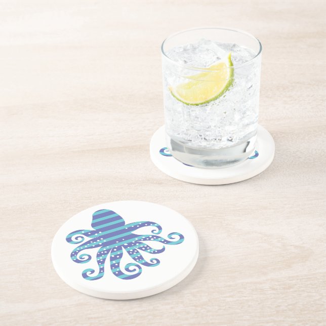 Dessous De Verre En Grès Poctopus à rayures bleues (Côté)