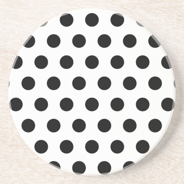 Dessous De Verre En Grès Pois noirs et blancs personnalisés (Devant)