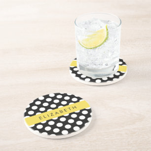 Dessous De Verre En Grès Pois noirs et blancs, pointillés, Votre nom