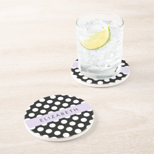 Dessous De Verre En Grès Pois noirs et blancs, pointillés, Votre nom