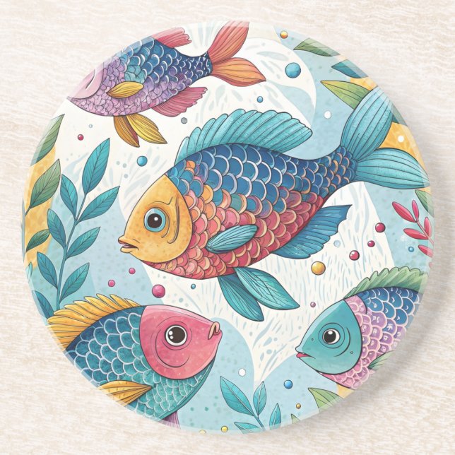 Dessous De Verre En Grès Poisson arc-en-ciel sous-marin (Devant)