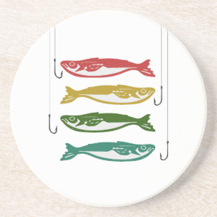 Dessous De Verre En Grès Poisson couleur avec crochets de poisson