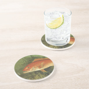 Dessous De Verre En Grès Poisson de Snapper Rouge dans l'océan, Vintage Mar