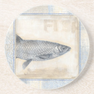 Dessous De Verre En Grès Poisson gris sur Arrière - plan beige