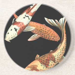 Dessous De Verre En Grès Poisson rouge de Koi de deux Japonais sur