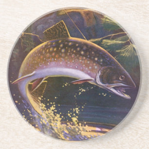 Dessous De Verre En Grès Poisson vintage, Pêche sportive pour truite broyée