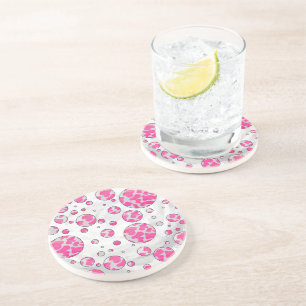 Dessous De Verre En Grès Poka Dot Vache rose et blanc