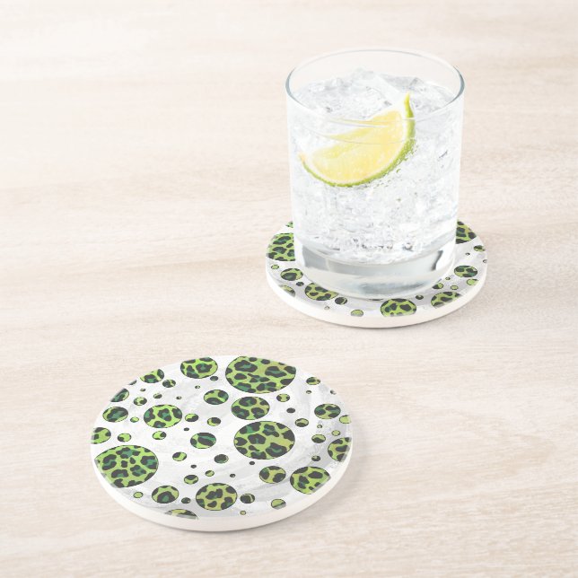 Dessous De Verre En Grès Polka Dot Leopard noir et vert (Côté)
