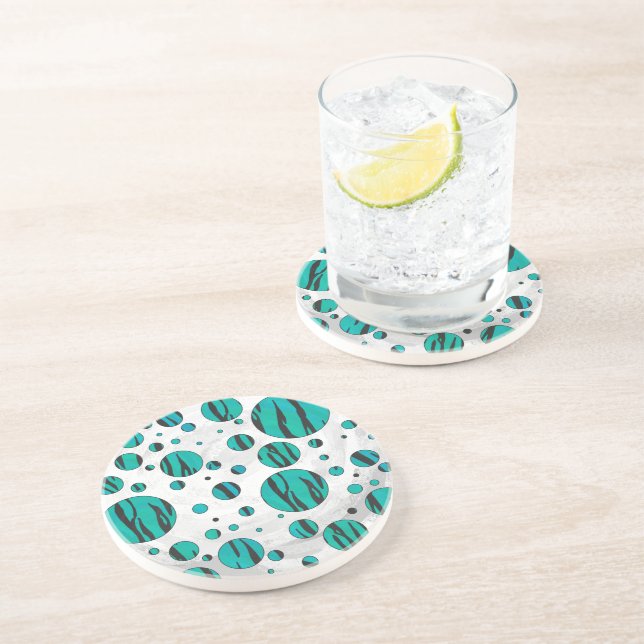 Dessous De Verre En Grès Polka Dot Tiger noir et Turquoise (Côté)