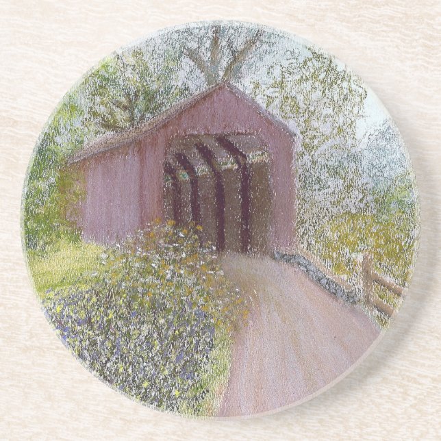 Dessous De Verre En Grès Pont couvert rouge (Devant)