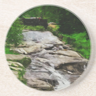 Dessous De Verre En Grès Pont de pied sur le ruisseau Rocky et les chutes A