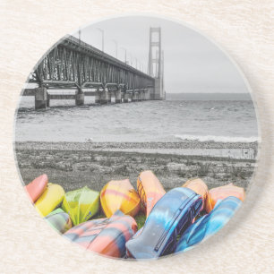 Dessous De Verre En Grès Pont Mackinac et canots Sélectionner la couleur
