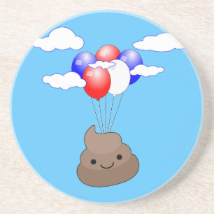 Dessous De Verre En Grès Poo Emoji Voler Avec Des Ballons Dans Le Ciel Bleu