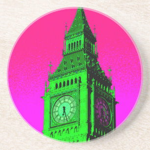 Dessous De Verre En Grès Pop Art Big Ben Londres Voyage rose Vert