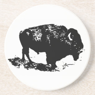 Dessous De Verre En Grès Pop Art Black White Buffalo Bison Silhouette