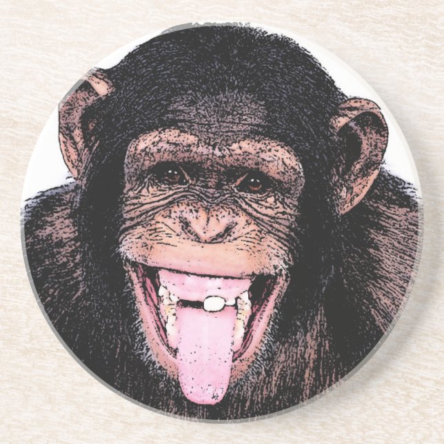 Dessous De Verre En Grès Pop Art Chimpanzé Sticking Tongue Out (Devant)