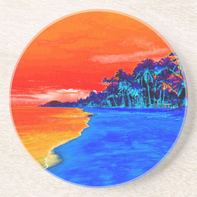 Dessous De Verre En Grès Pop Art Plage Exotique Palmiers (Devant)