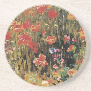 Dessous De Verre En Grès Poppies de Robert Vonnoh, Impressionnisme Vintage