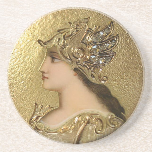 DESSOUS DE VERRE EN GRÈS PORTRAIT D'ATHENA AVEC DES GOLDEN HELMET ET DES GR (Devant)
