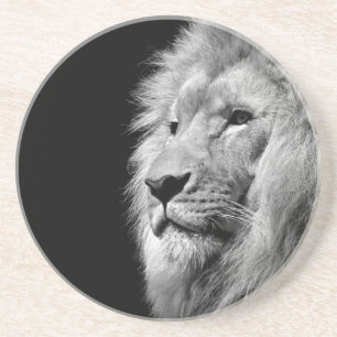 Dessous De Verre En Grès Portrait de Lion noir blanc - Photographie d'anima