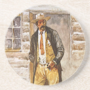 Dessous De Verre En Grès Portrait de shérif par Seltzer, cow-boy occidental
