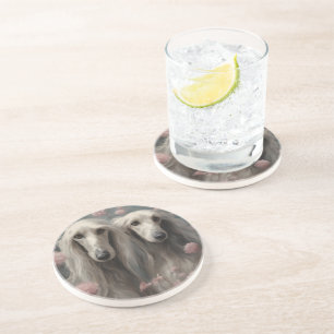 Dessous De Verre En Grès Portraits de races de chiens de fleurs 8