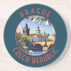 Dessous De Verre En Grès Prague République tchèque Cercle en détresse Rétro