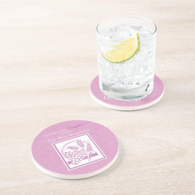 Dessous De Verre En Grès Première communion de la fille, rose (Côté)