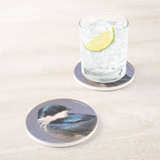 Dessous De Verre En Grès Profil éclairé d'un oiseau chanteur d'hirondelle d (Côté)