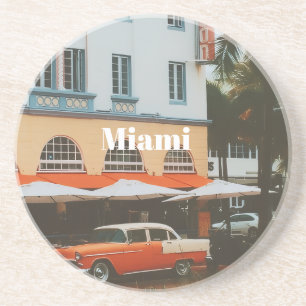 Dessous De Verre En Grès Promenade Océanique de Miami Souvenir de Voyage