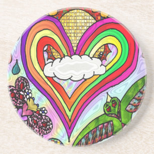 Dessous De Verre En Grès Psychedelic Rainbow Heart Art Print