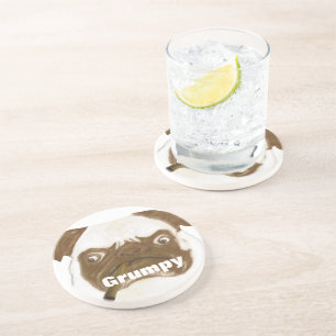 Dessous De Verre En Grès Puggy Grumpy personnalisée avec Cigar
