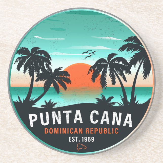 Dessous De Verre En Grès Punta Cana Dominicaine Retro Sunset Souvenir 60s (Devant)