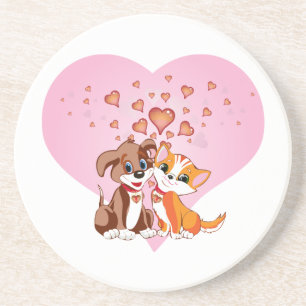 Dessous De Verre En Grès Puppy et Kitten Love