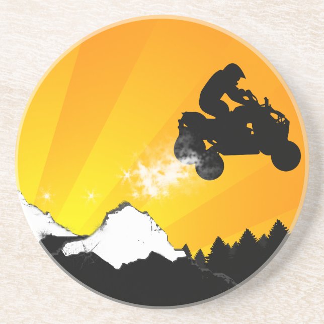 Dessous De Verre En Grès quads. coucher de soleil orange. (Devant)