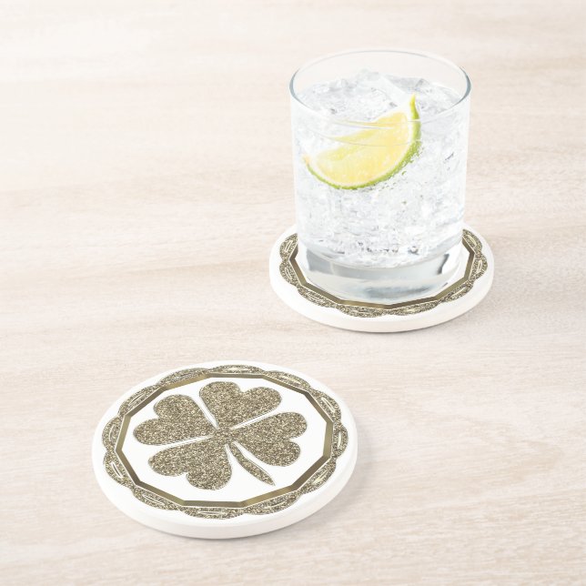 Dessous De Verre En Grès Quatre Feuilles Clover Faux Gold Foil Élégant Bonn (Côté)