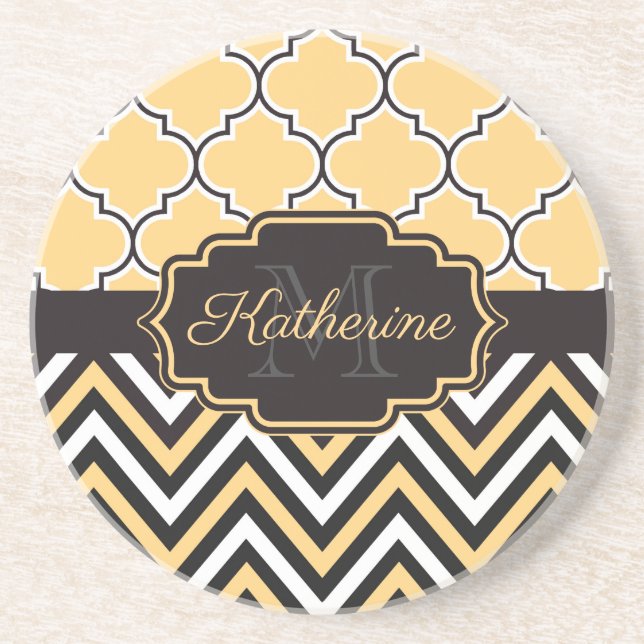 Dessous De Verre En Grès Quatrefoil jaune (Devant)