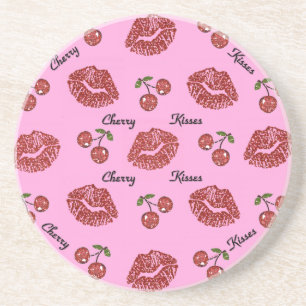 Dessous De Verre En Grès RAB Rockabilly Cherry Kisses on Pink