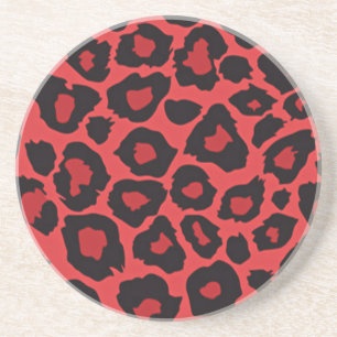 Dessous De Verre En Grès RAB Rockabilly Empreinte de léopard Rouge Noir