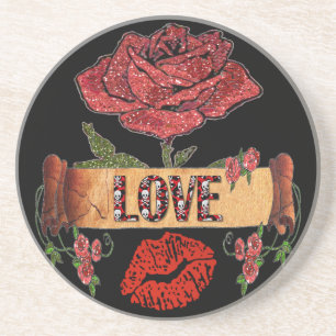 Dessous De Verre En Grès RAB Rockabilly Roses, Love & Lipstick