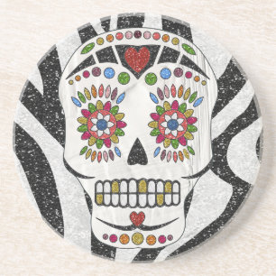 Dessous De Verre En Grès RAB Rockabilly Sugar Skull on Zebra