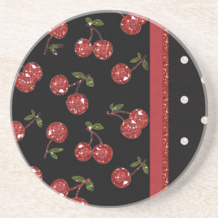 Dessous De Verre En Grès RAB Rockabilly Très Cerises Noires