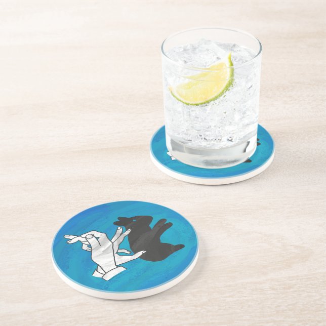 Dessous De Verre En Grès Rabat Ombre Sur Bleu (Côté)