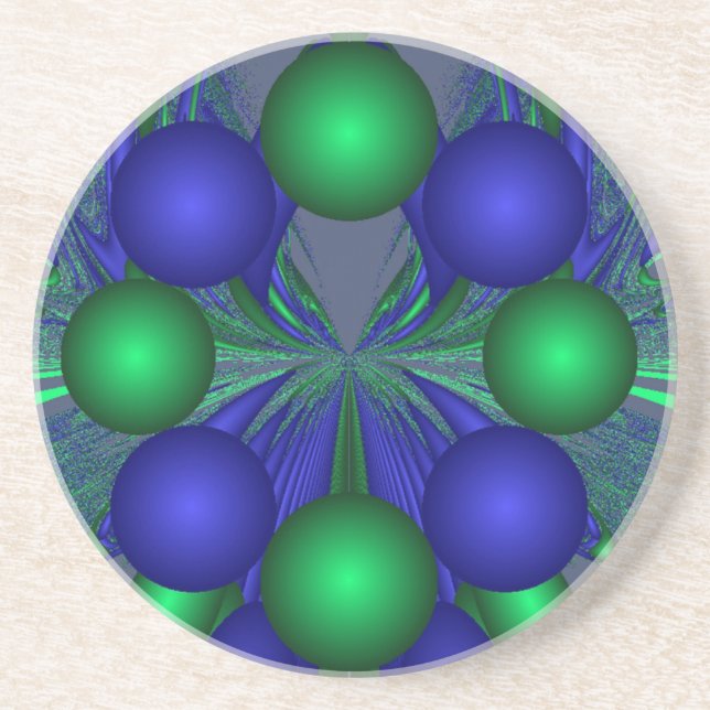 Dessous De Verre En Grès Raisins Abstraits en vert et bleu (Devant)