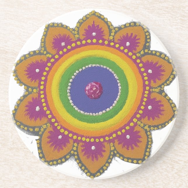 Dessous De Verre En Grès "Rangoli vibrant" (Devant)