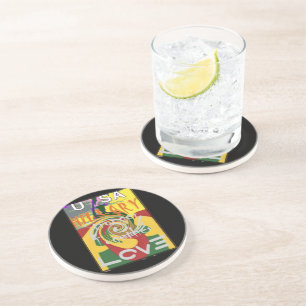 Dessous De Verre En Grès Rasta Couleurs Rouge or Vert Hillary Art Imprimer