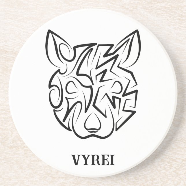 Dessous De Verre En Grès Rat tribal noir et blanc (Devant)